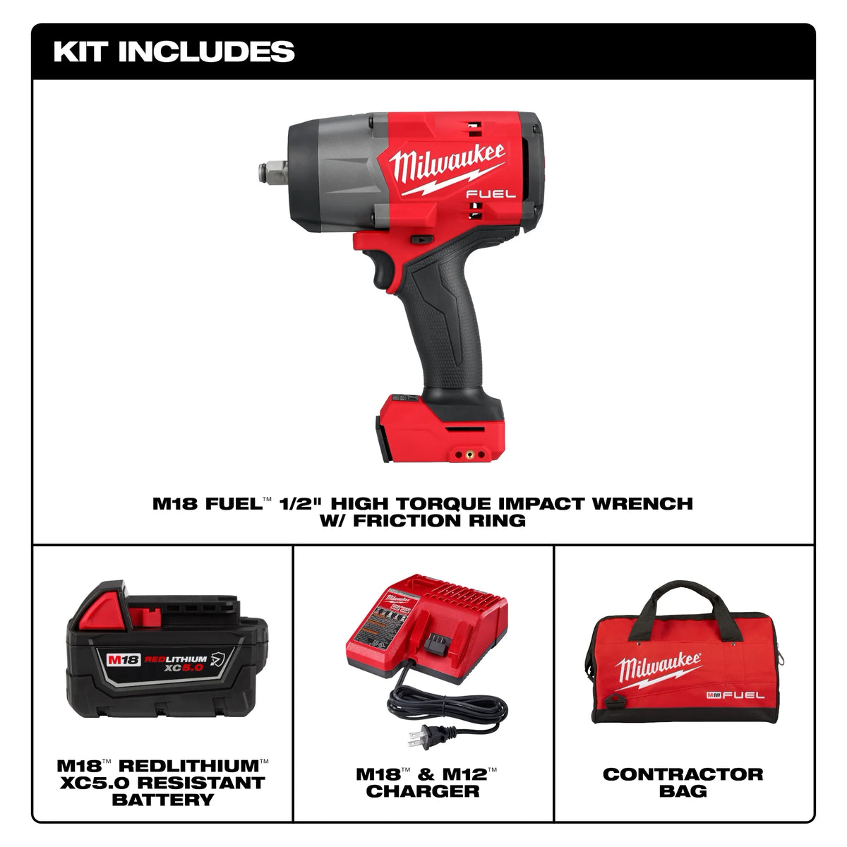 M18 FUEL™ 1/2" High Torque Impact Wrench w/ Friction Ring Kit w/ FREE Battery
