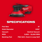 Milwaukee Tool Milwaukee Tool M12 FUEL 12V Lithium-Ion Brushless Cordless 6 Inch Random Orbital Sander 3/32 Inch Kit