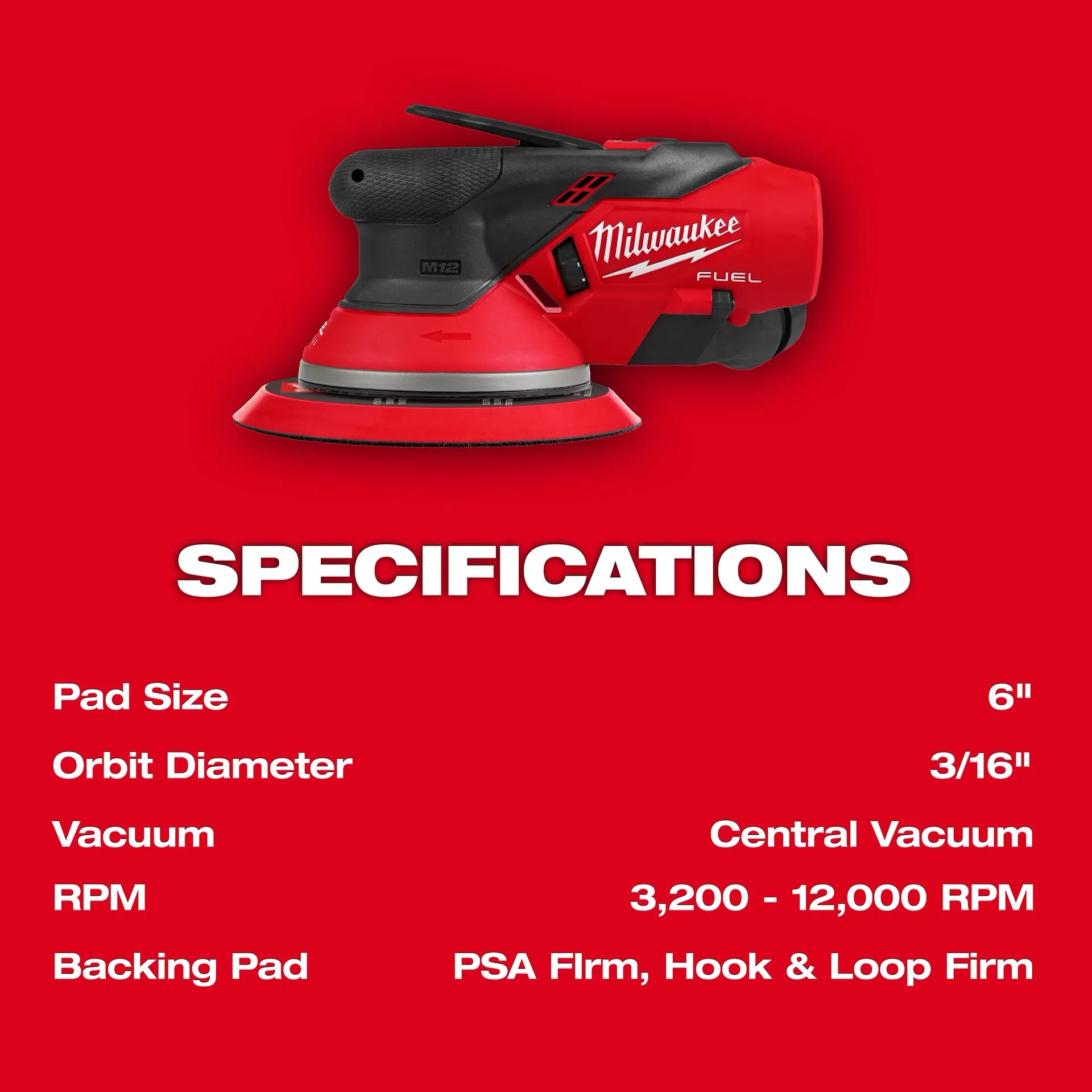 Milwaukee Tool Milwaukee Tool M12 FUEL 6 Inch Lithium-Ion Brushless Cordless 6 in. Random Orbital Sander (3/16 Inch Orbit) Kit