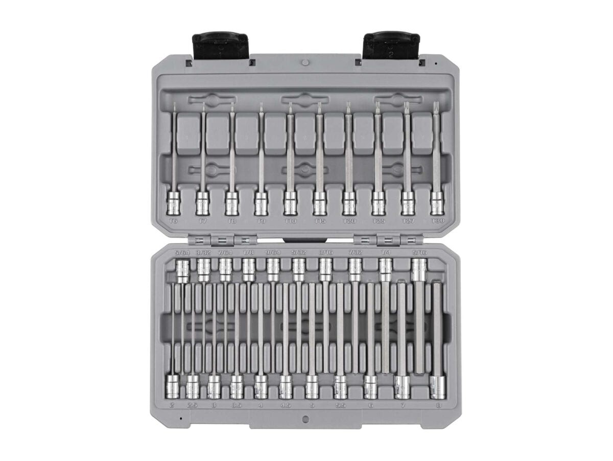 TEKTON 1/4 Inch Drive Long Hex and Torx Bit Socket Set with Case, 31-Piece (5/64-5/16 in., 2-8 mm, T6-T30) | SHB90303 Main image
