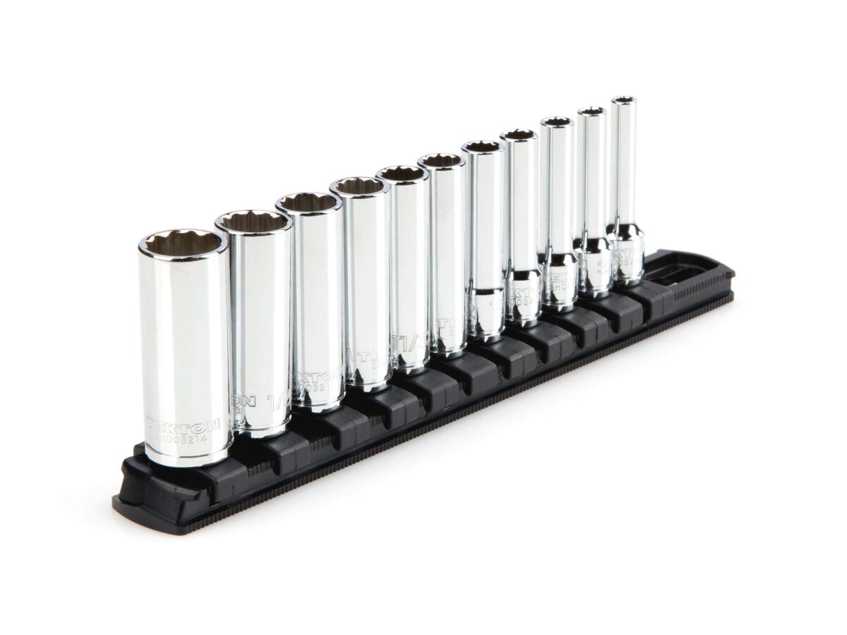 TEKTON 1/4 Inch Drive Deep 12-Point Socket Set with Rail, 11-Piece (5/32-9/16 in.) | SHD90107 Main image