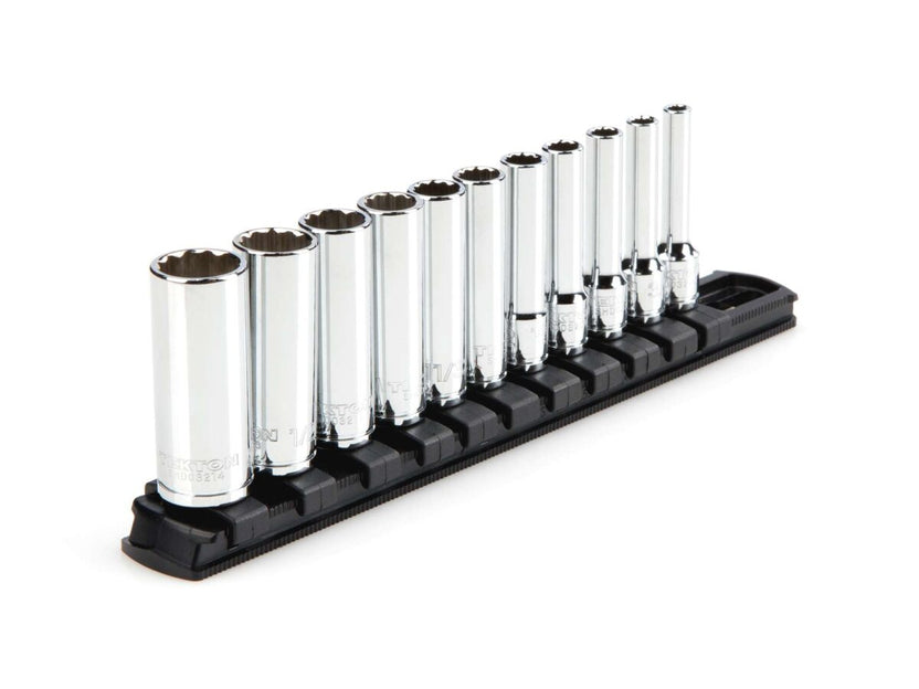 TEKTON 1/4 Inch Drive Deep 12-Point Socket Set with Rail, 11-Piece (5/32-9/16 in.) | SHD90107 Main image
