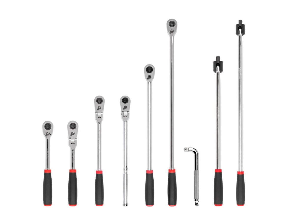 TEKTON 1/2 Inch Drive Quick-Release Comfort Grip Ratchet, L-Handle, and Breaker Bar Set (9-Piece) | SDR99202
