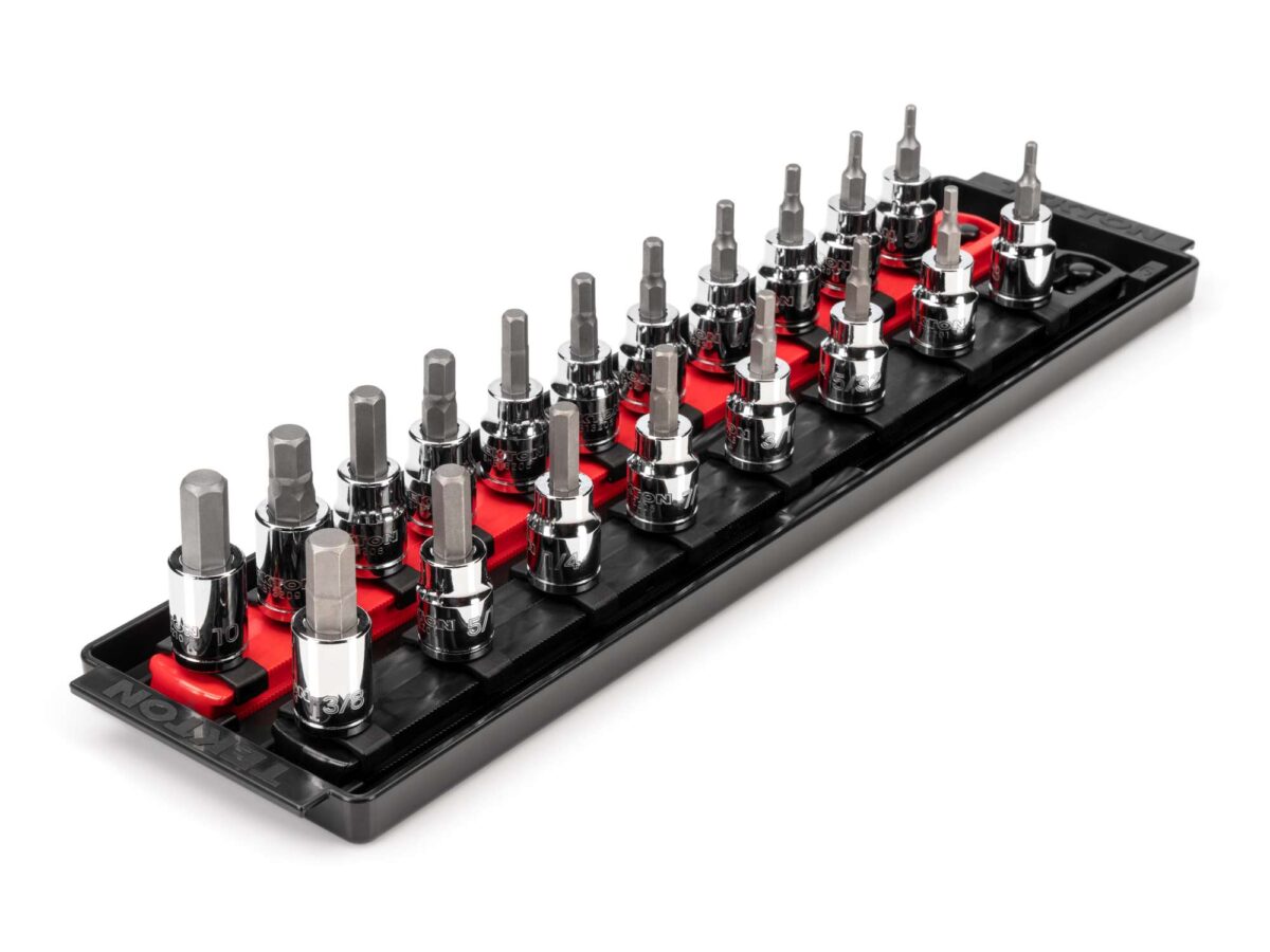TEKTON 3/8 in Drive Hex Bit Socket Set with Rails and Tray, 19-Piece (1/8-3/8 in., 3-10 mm) | SHB91202