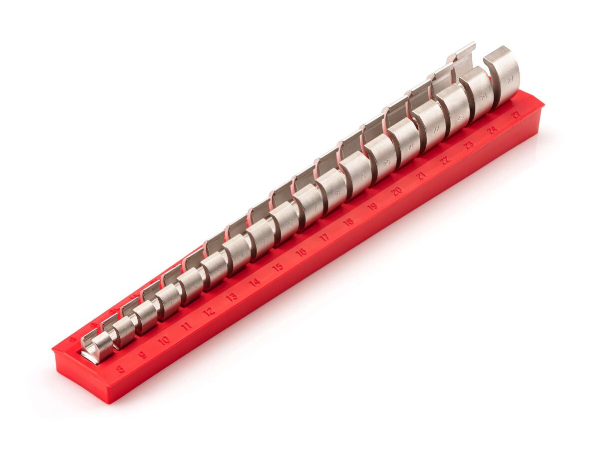 TEKTON 3/8 Inch Drive 6-Point Flare Nut Crowfoot Wrench Set with Rack, 18-Piece (8-27 mm) | WCF92220