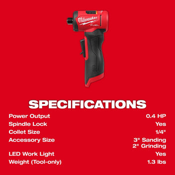 Milwaukee Tool M12 FUEL 1/4 Inch Right Angle Die Grinder w/ FREE 5.0 Battery