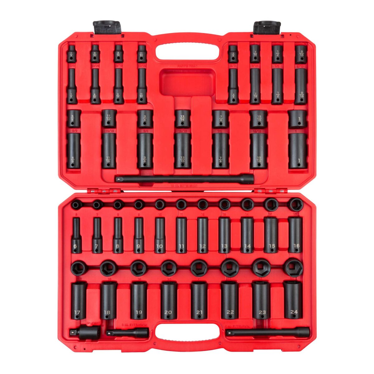 TEKTON 3/8 Inch Drive 6-Point Impact Socket Set with Case, 72-Piece (1/4-1 in., 6-24 mm) | SID91404 Main image