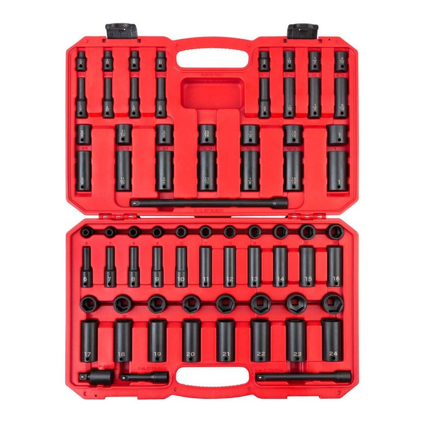 TEKTON 3/8 Inch Drive 6-Point Impact Socket Set with Case, 72-Piece (1/4-1 in., 6-24 mm) | SID91404 Main image
