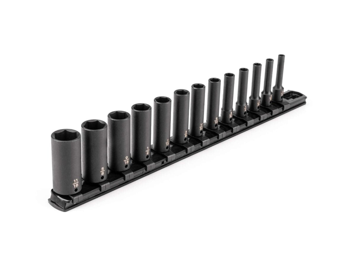 TEKTON 1/4 Inch Drive Deep 6-Point Impact Socket Set with Rail, 13-Piece (5/32-11/16 in.) | SID90101