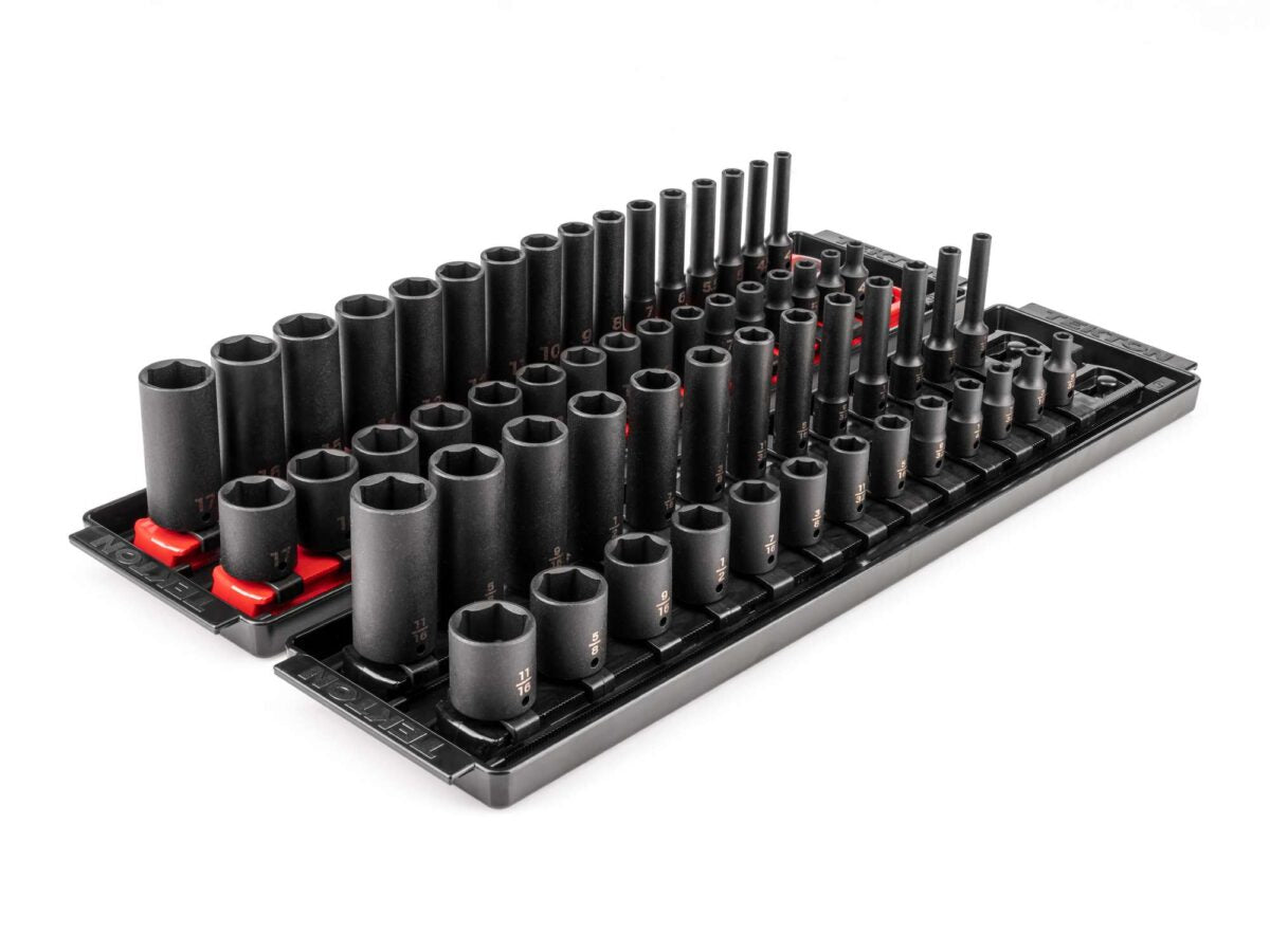 TEKTON 1/4 Inch Drive 6-Point Impact Socket Set with Rails and Trays, 58-Piece (5/32-11/16 in., 4-17 mm) | SID90202 Main image