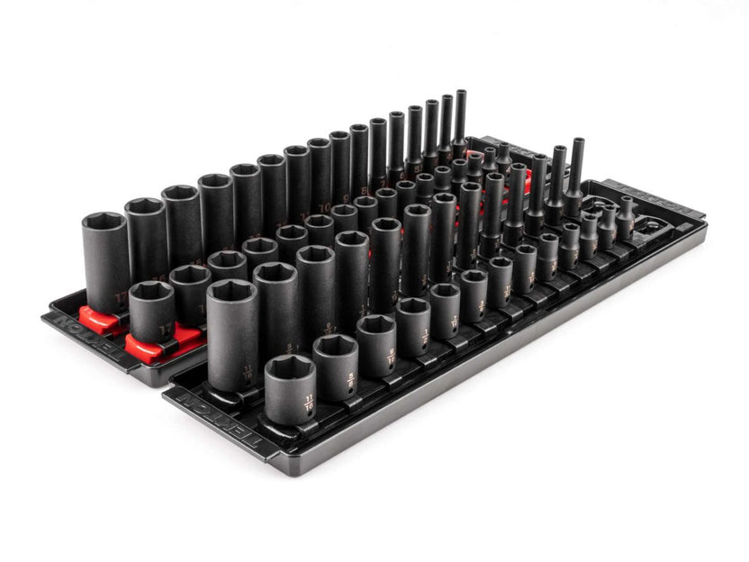 TEKTON 1/4 Inch Drive 6-Point Impact Socket Set with Rails and Trays, 58-Piece (5/32-11/16 in., 4-17 mm) | SID90202 Main image