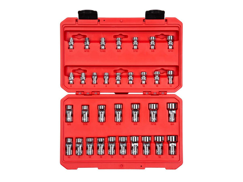 TEKTON 1/4, 3/8 Inch Drive 6-Point Universal Joint Socket Set with Case, 33-Piece (1/4-3/4 in., 6-19 mm) | SHD99301 Main image