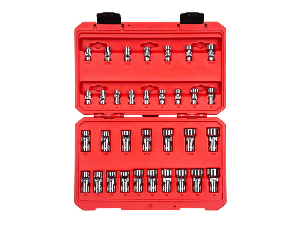 TEKTON 1/4, 3/8 Inch Drive 6-Point Universal Joint Socket Set with Case, 33-Piece (1/4-3/4 in., 6-19 mm) | SHD99301