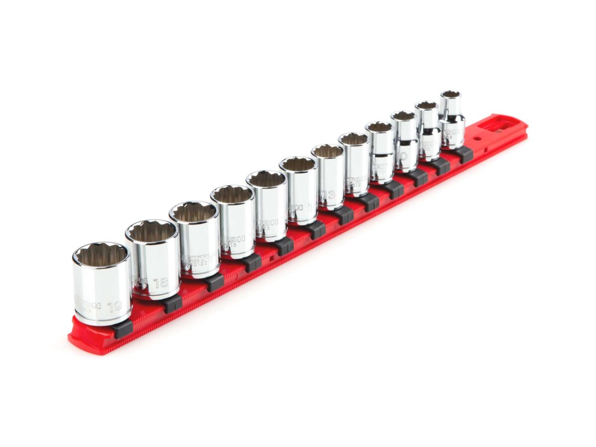 TEKTON 3/8 Inch Drive 12-Point Socket Set with Rail, 12-Piece (8-19 mm) | SHD91104 Main image