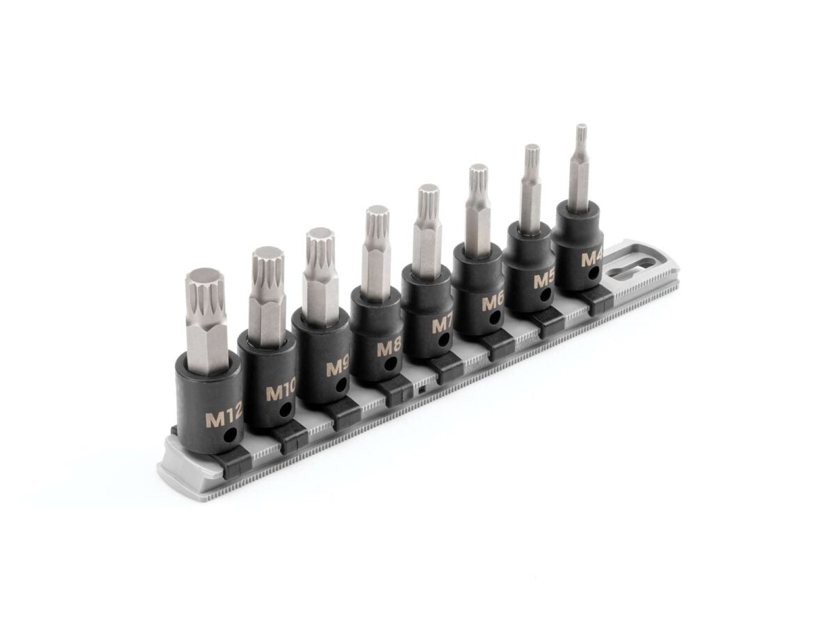 TEKTON 3/8 Inch Drive Triple Square Impact Bit Socket Set with Rail, 8-Piece (M4-M12) | SIB91104 Main image