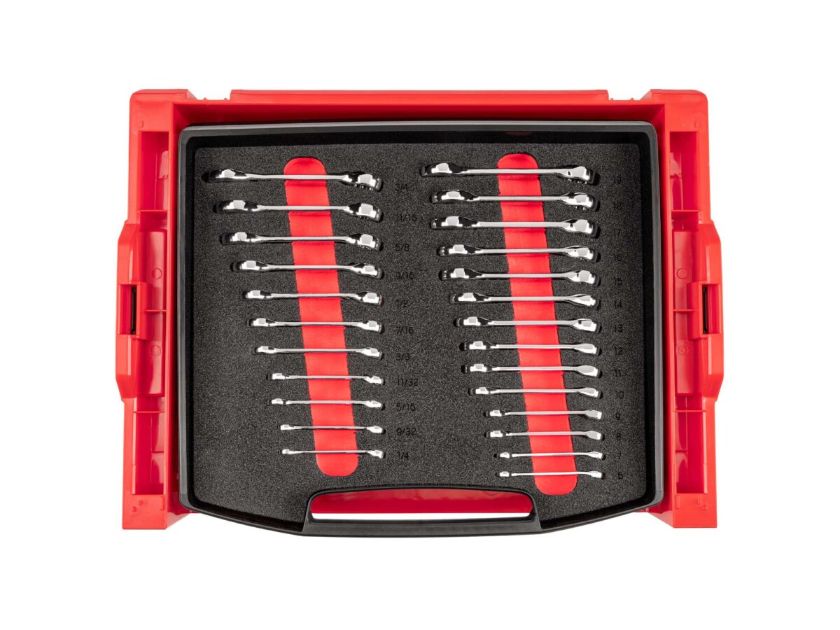 TEKTON Stubby Combination Wrench Set with Open Top Drawer and Rack, 25-Piece (1/4-3/4 in., 6-19 mm) | OLB94205 Main image