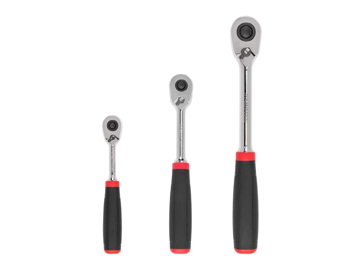 TEKTON 1/4, 3/8, 1/2 Inch Drive Quick-Release Comfort Grip Ratchet Set, 3-Piece (6, 8, 10-1/2 in.) | SRH91101 Main image