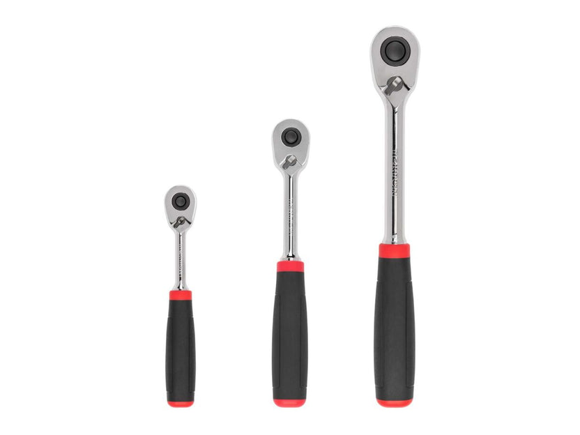 TEKTON 1/4, 3/8, 1/2 Inch Drive Quick-Release Comfort Grip Ratchet Set, 3-Piece (6, 8, 10-1/2 in.) | SRH91101 Main image