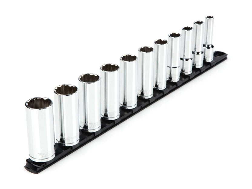TEKTON 1/2 Inch Drive Deep 12-Point Socket Set with Rail, 11-Piece (3/8-1 in.) | SHD92107 Main image