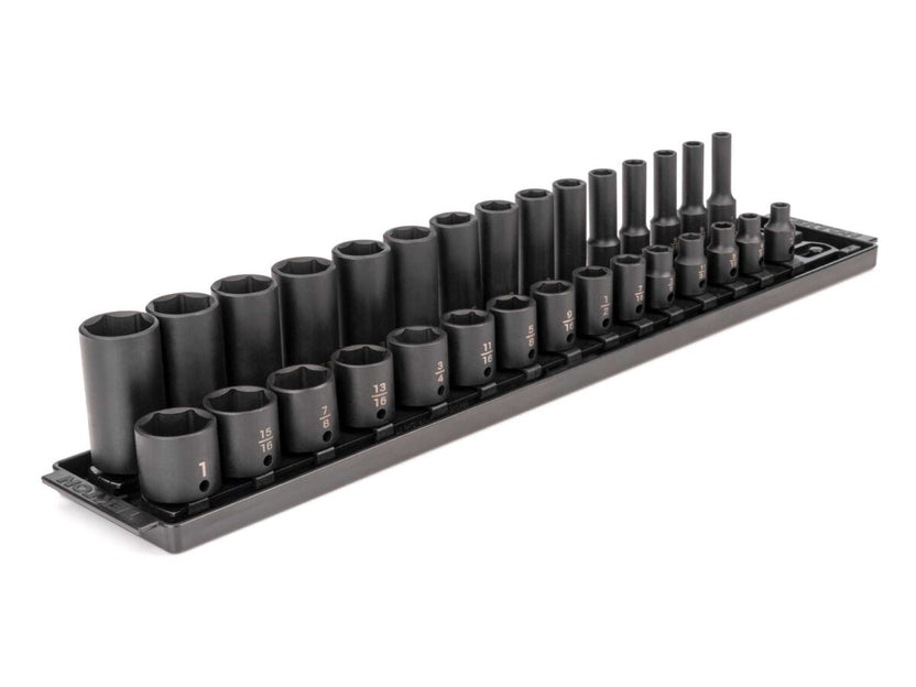 TEKTON 3/8 Inch Drive 6-Point Impact Socket Set with Rails and Tray, 30-Piece (1/4-1 in.) | SID91210 Main image