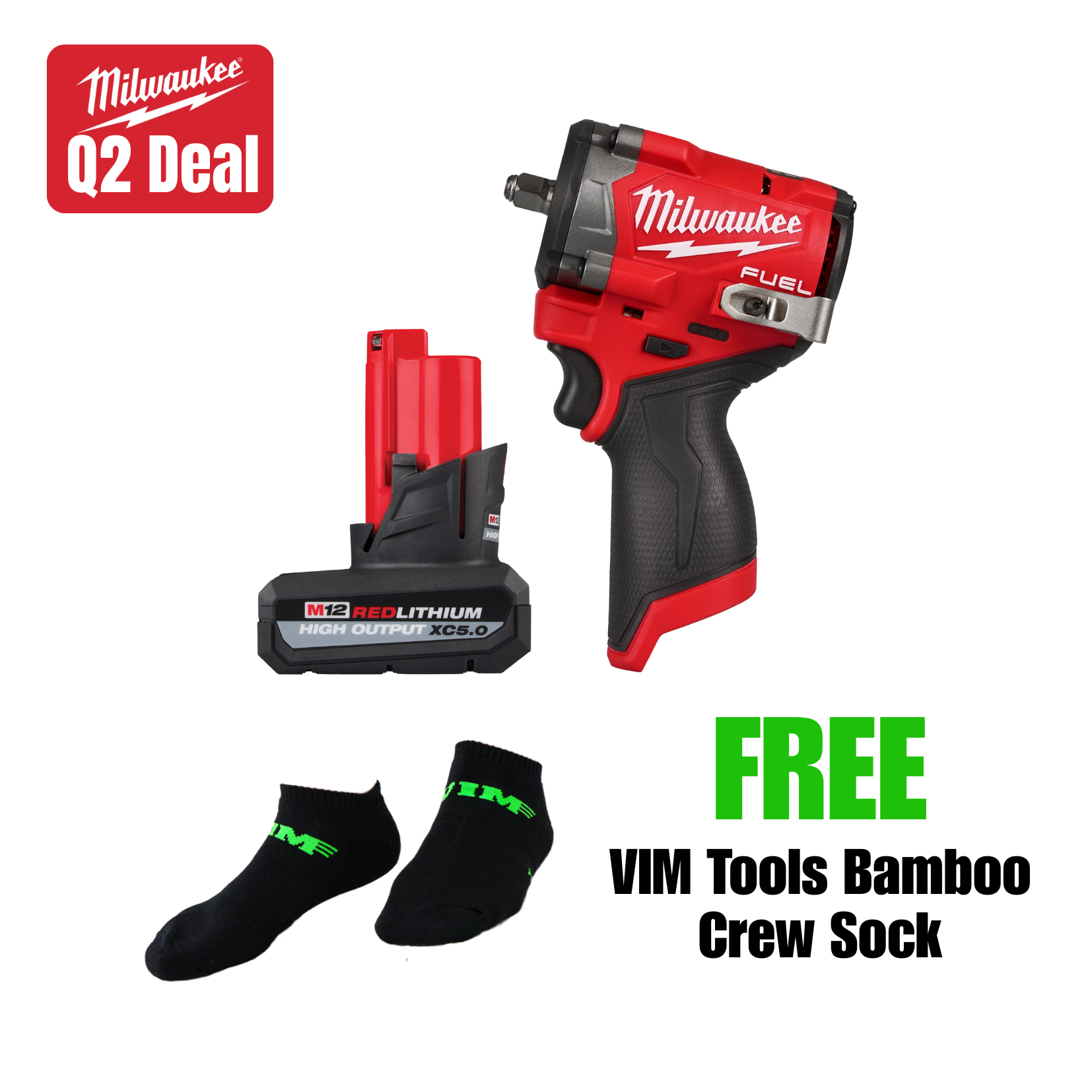 Milwaukee M12 FUEL (STUBBY) 3/8 Inch Impact Wrench w/ FREE High Output 5.0 Battery Main image