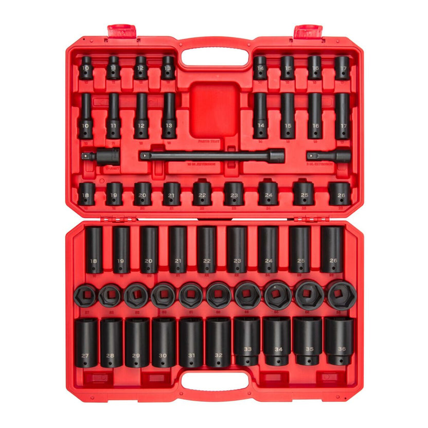 TEKTON 1/2 Inch Drive 6-Point Impact Socket Set with Case, 57-Piece (10-36 mm) | SID92401 Main image