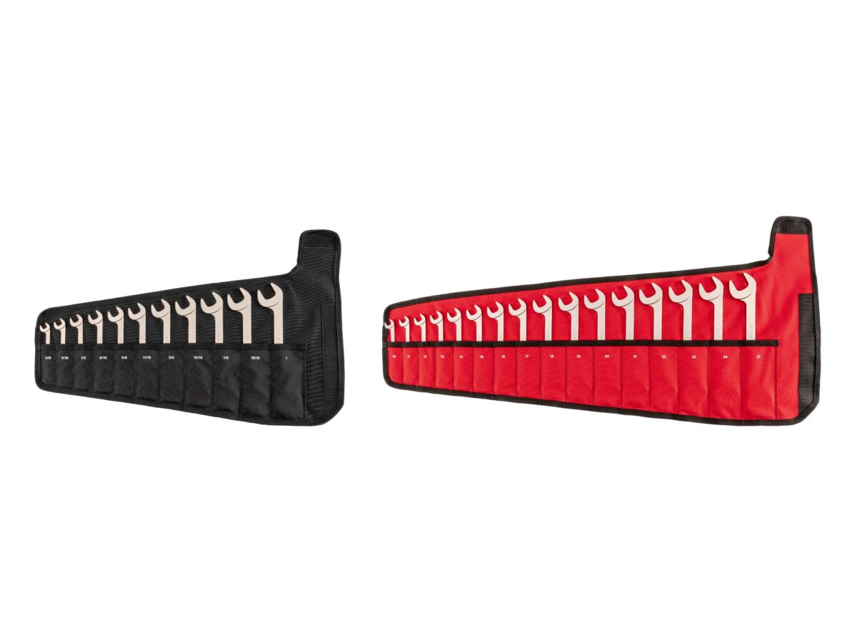 TEKTON Angle Head Open End Wrench Set with Pouches, 27-Piece (3/8-1 in., 10-27 mm) | WAE93402