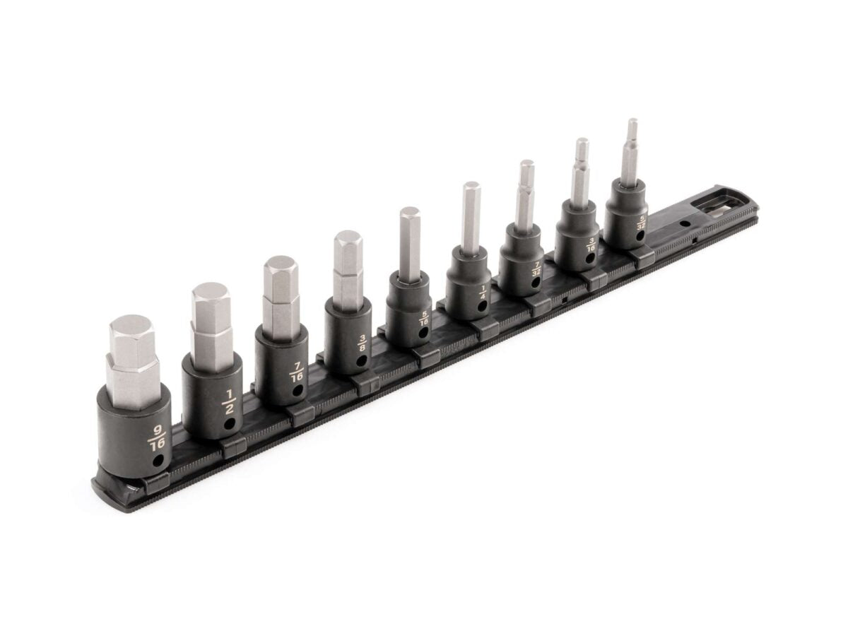 TEKTON 3/8 Inch Drive Hex Impact Bit Socket Set with Rail, 9-Piece (5/32-9/16 in.) | SIB91101