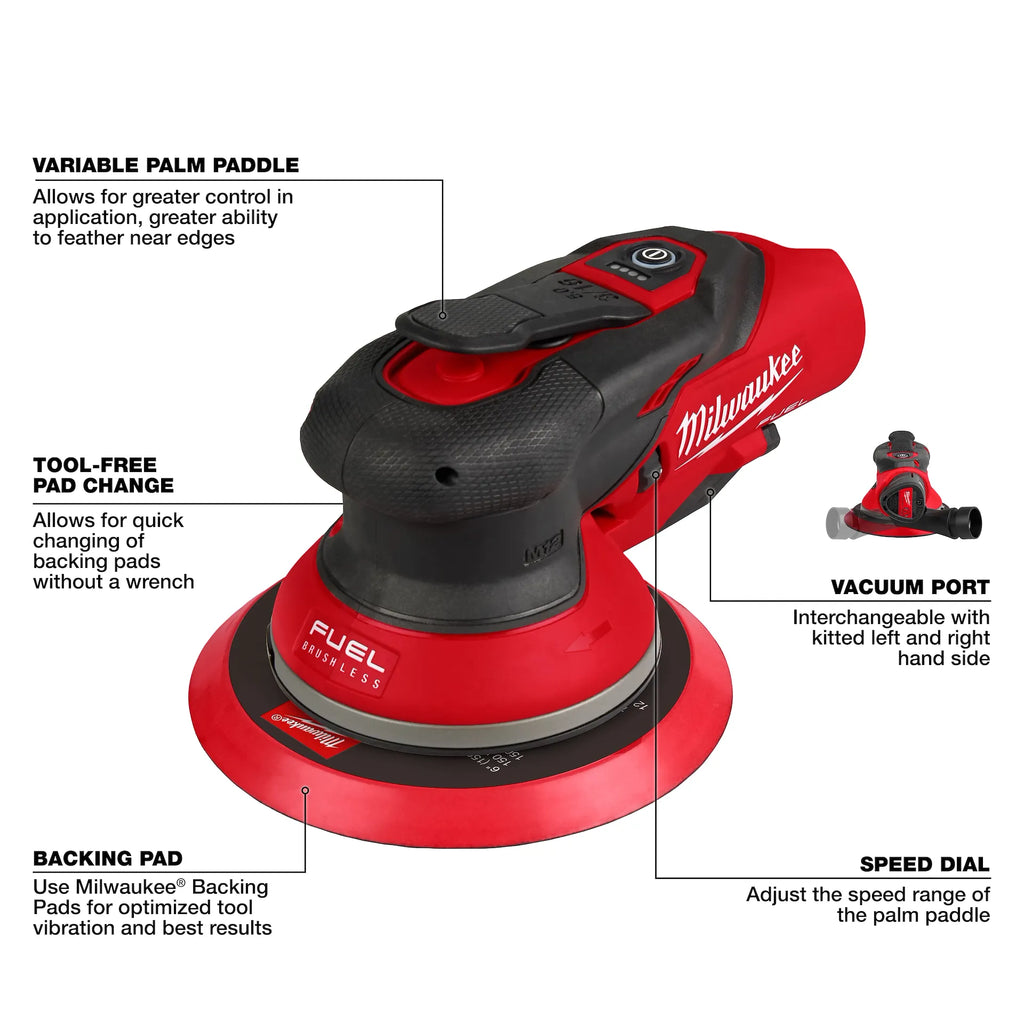 Milwaukee Tool Milwaukee Tool M12 FUEL 6 Inch Lithium-Ion Brushless Cordless 6 in. Random Orbital Sander (3/16 Inch Orbit) Kit