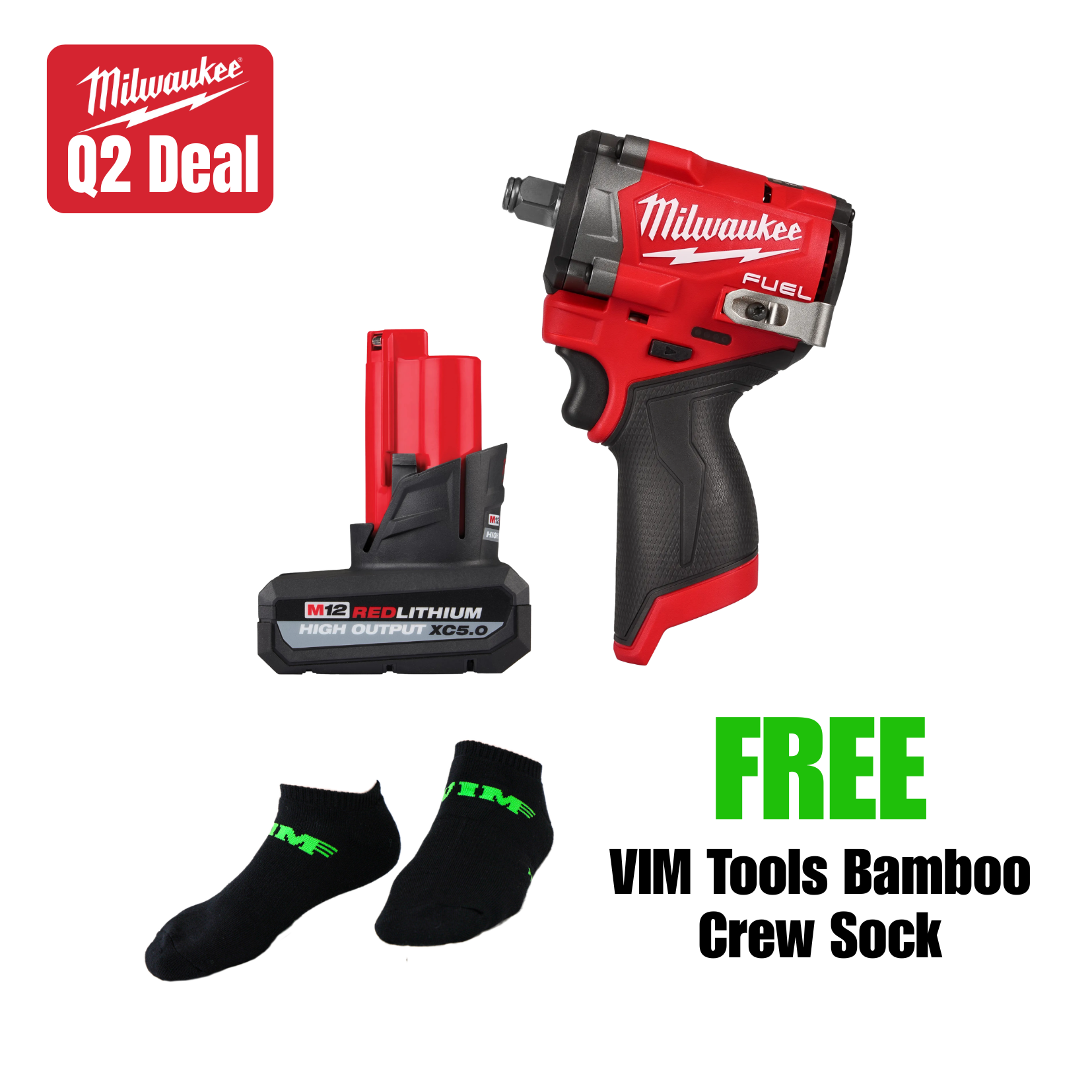 Milwaukee M12 FUEL (STUBBY) 1/2 Inch Impact Wrench (Bare Tool)  w/ Free High Output 5.0 Battery Main image