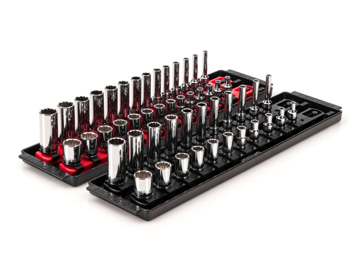 TEKTON 1/4 Inch Drive 12-Point Socket Set with Rails and Trays, 50-Piece (5/32-9/16 in., 4-15 mm) | SHD90216