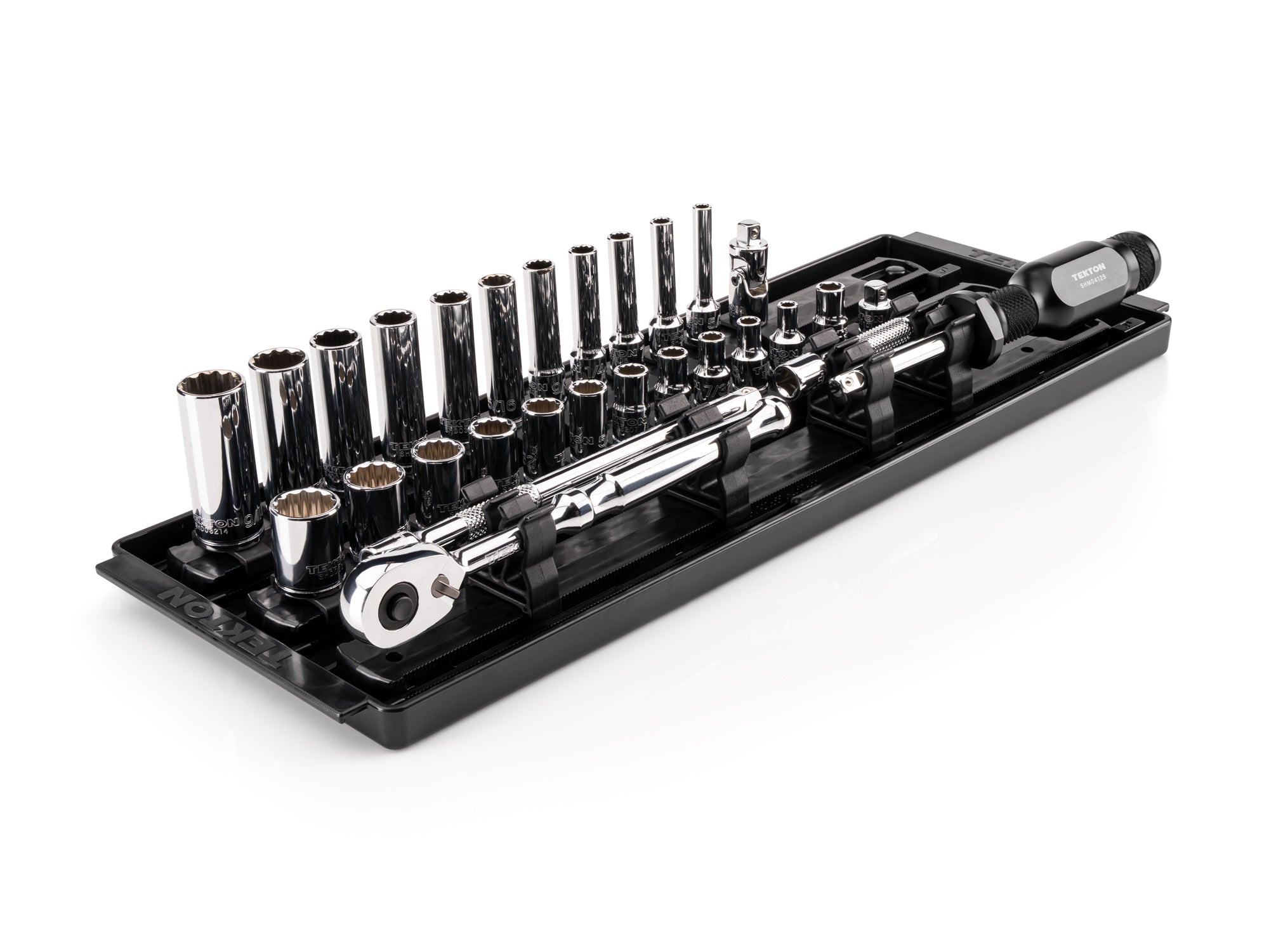 TEKTON 1/4 Inch Drive 12-Point Socket and Ratchet Set with Rails and Tray, 29-Piece (5/32-9/16 in.) | SKT03102