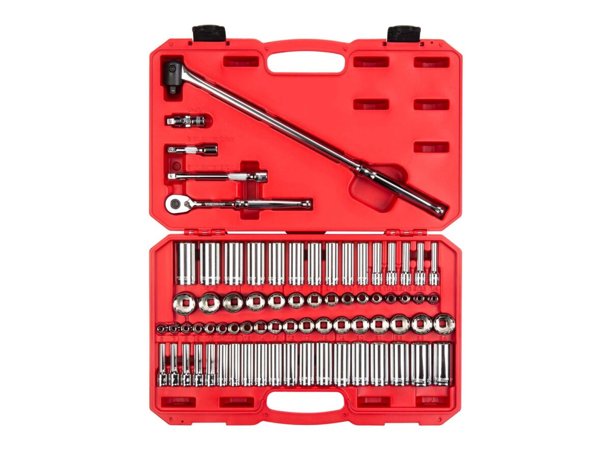 TEKTON 3/8 Inch Drive 12-Point Socket and Ratchet Set with Case, 73-Piece (1/4-1 in., 6-24 mm) | SKT15312