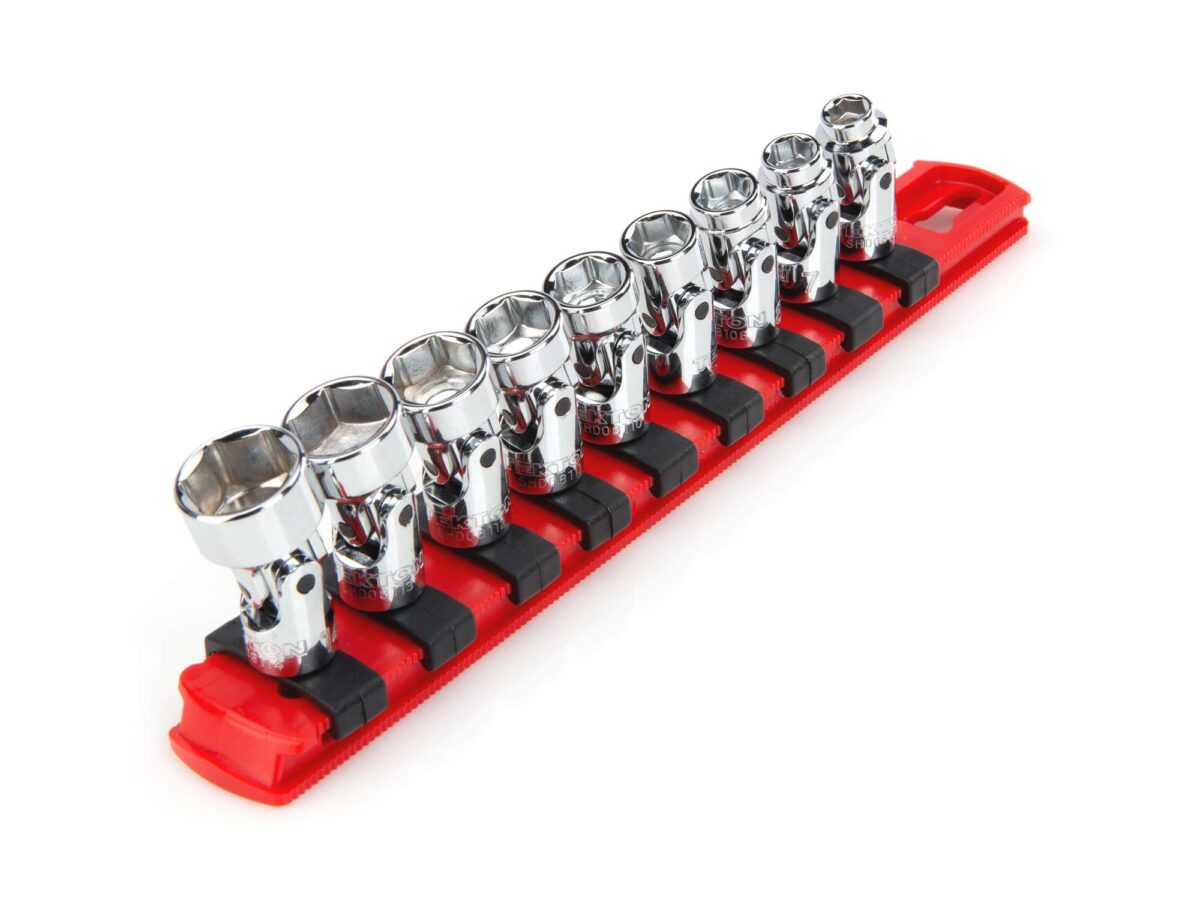 TEKTON 1/4 Inch Drive 6-Point Universal Joint Socket Set with Rail, 9-Piece (6-14 mm) | SHD90110