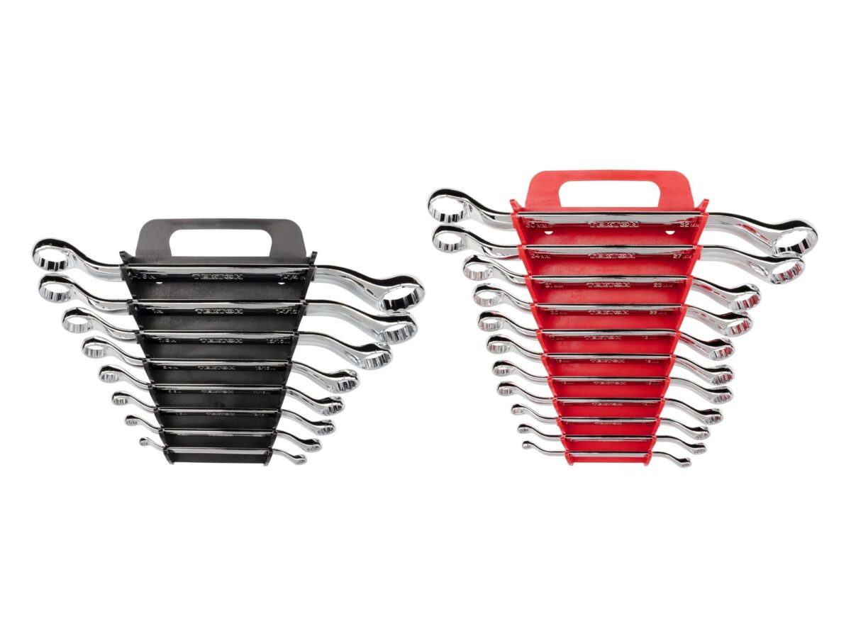 TEKTON 45-Degree Offset Box End Wrench Set with Holders, 19-Piece (1/4 - 1-1/4 in., 6-32 mm) | WBE91302