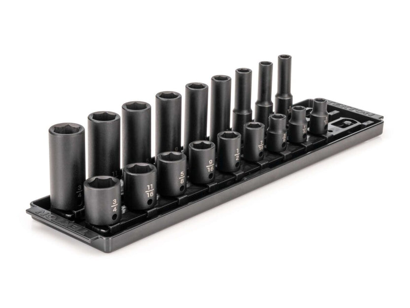 TEKTON 3/8 Inch Drive 6-Point Impact Socket Set with Rails and Tray, 18-Piece (5/16-3/4 in.) | SID91208 Main image