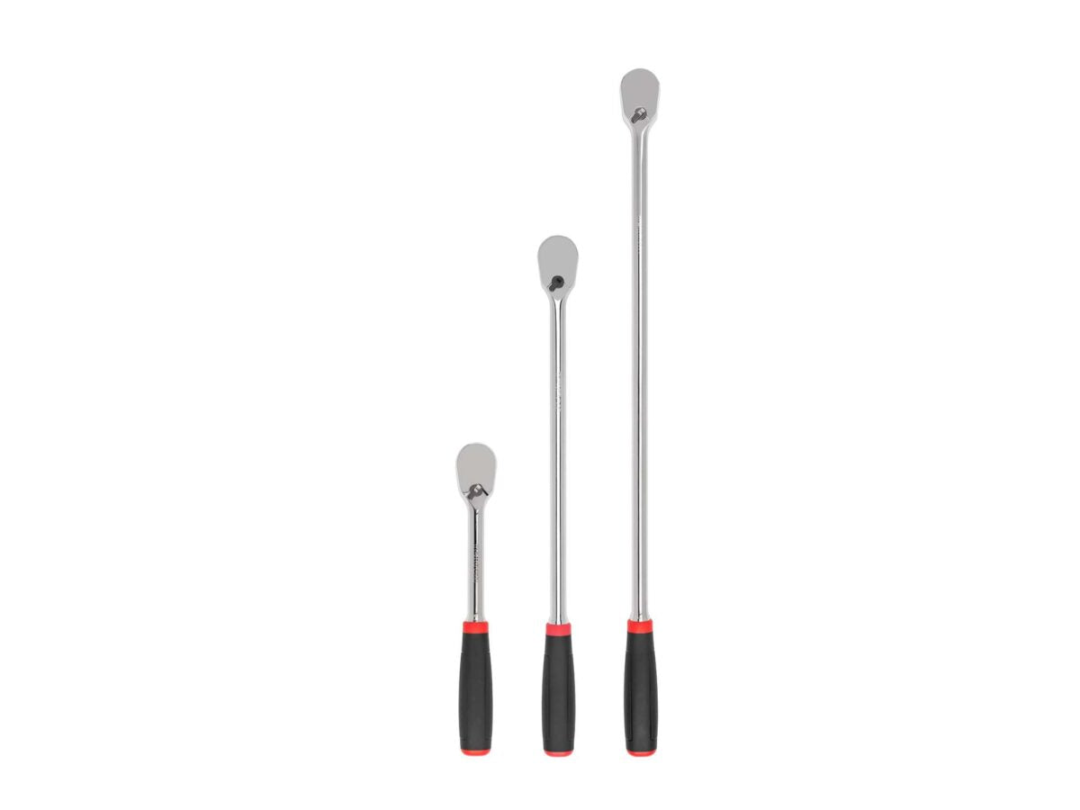 TEKTON 1/2 Inch Drive Comfort Grip Ratchet Set, 3-Piece (10-1/2, 18, 24 in.) | SRH92006
