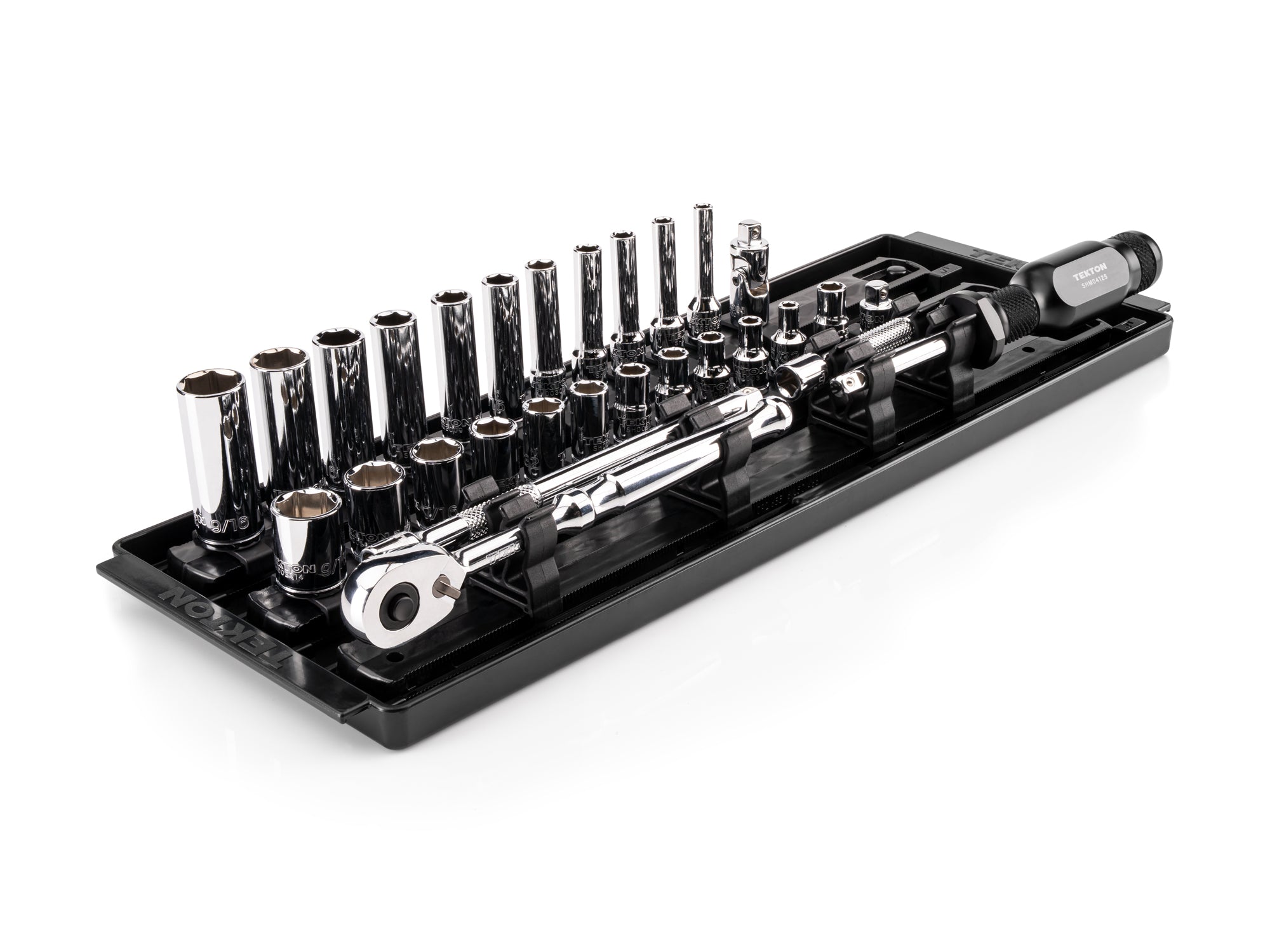 TEKTON 1/4 Inch Drive 6-Point Socket and Ratchet Set with Rails and Tray, 29-Piece (5/32-9/16 in.) | SKT03101
