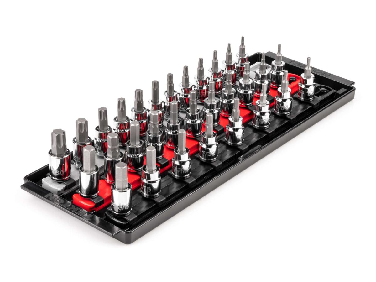 TEKTON 3/8 Inch Drive Hex and Torx Bit Socket Set with Rails and Tray, 31-Piece (1/8-3/8 in., 3-10 mm, T10-T60) | SHB91203 Main image