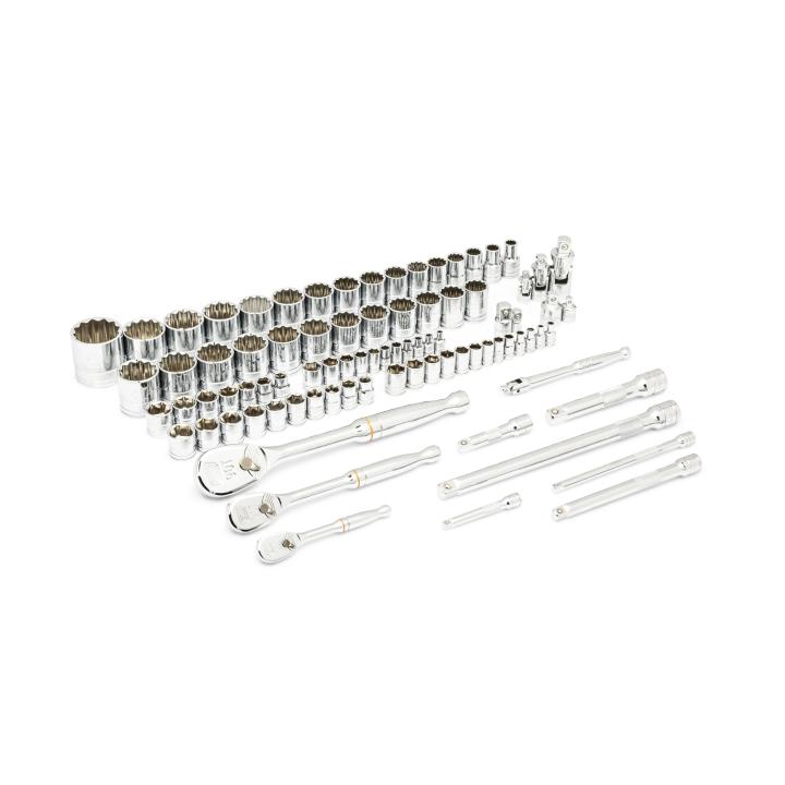 83 Pc. 1/4", 3/8", 1/2" 90-Tooth SAE/Metric Mechanics Tool Set with EVA Foam Tray