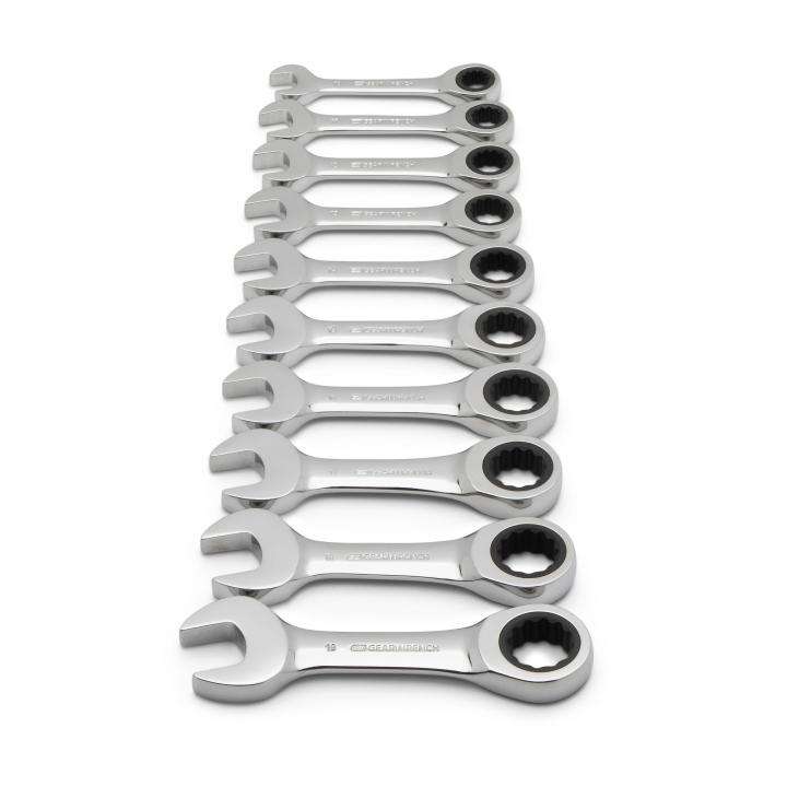 GearWrench 10 Piece 72-Tooth 12 Point Stubby Ratcheting Combination Metric Wrench Set Main image