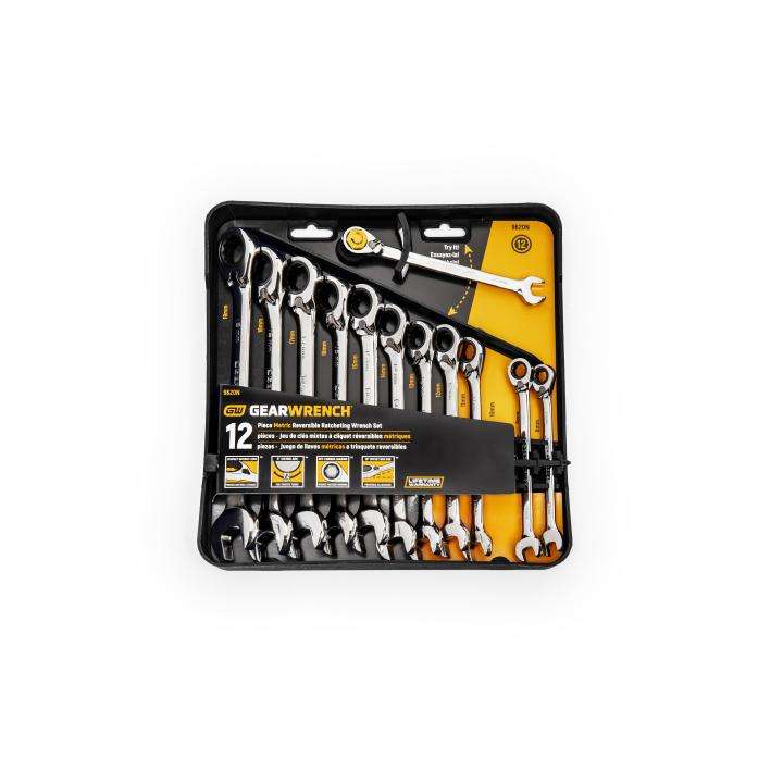 GearWrench 12 Piece 72-Tooth 12 Point Reversible Ratcheting Combination Metric Wrench Set Main image