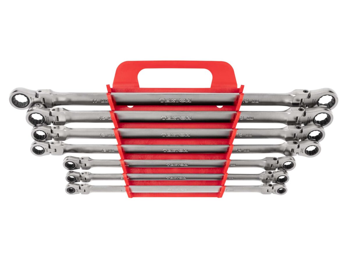 TEKTON Long Flex Head 12-Point Ratcheting Box End Wrench Set with Holder, 7-Piece (6-19 mm) | WRB96201 Main image
