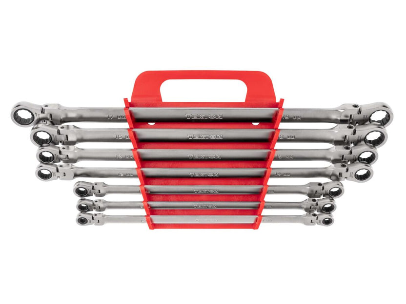 TEKTON Long Flex Head 12-Point Ratcheting Box End Wrench Set with Holder, 7-Piece (6-19 mm) | WRB96201 Main image