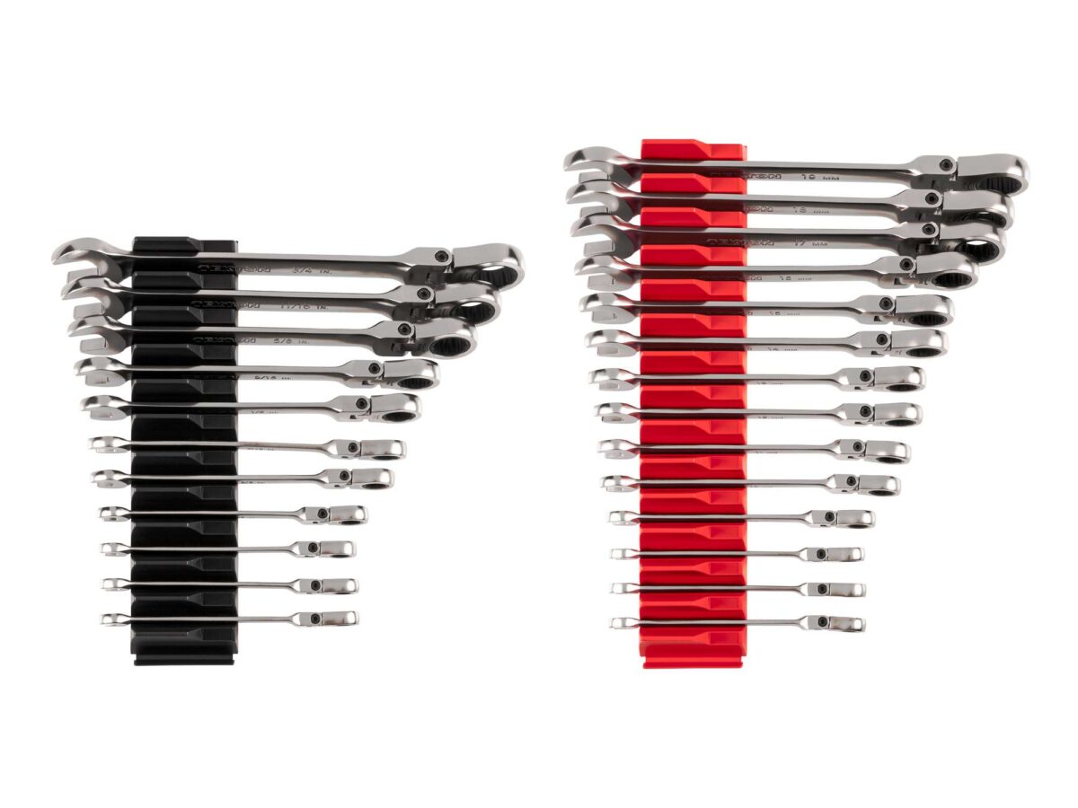TEKTON Flex Head 12-Point Ratcheting Combination Wrench Set with Modular Organizers, 25-Piece (1/4-3/4 in., 6-19 mm) | WRC95304