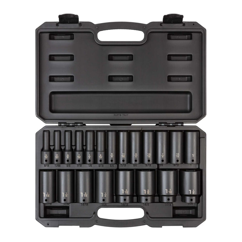 TEKTON 1/2 Inch Drive Deep 6-Point Impact Socket Set with Case, 21-Piece (5/16 - 1-1/2 in.) | SID92306 Main image