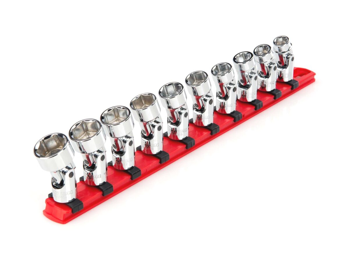 TEKTON 3/8 Inch Drive 6-Point Universal Joint Socket Set with Rail, 10-Piece (10-19 mm) | SHD91119 Main image