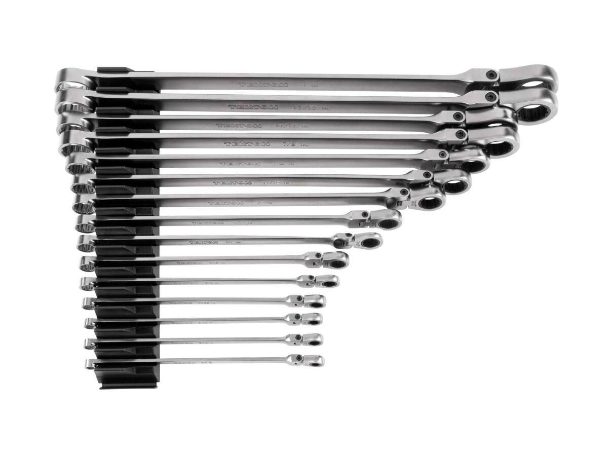 TEKTON Long Fixed/Flex Head 12-Point Ratcheting Box End Wrench Set with Modular Organizers, 15-Piece (1/4-1 in.) | WRB95302