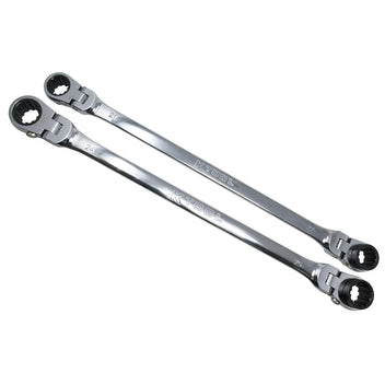 K Tool International Wrench Set 2 Piece Metric Ratcheting Reversible Flexible Extra Long Double Box Universal Spline 90 Tooth