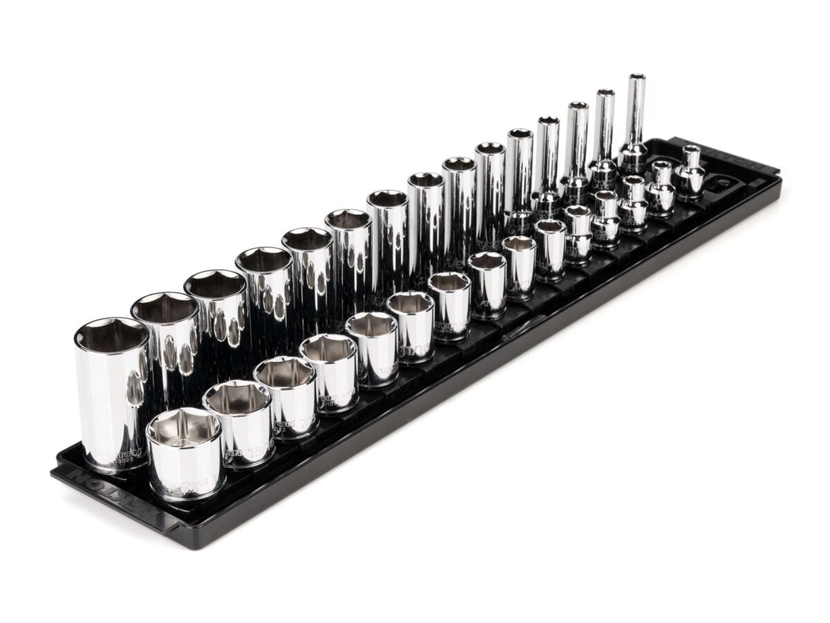 TEKTON 3/8 Inch Drive 6-Point Socket Set with Rails and Tray, 30-Piece (1/4-1 in.) | SHD91209 Main image